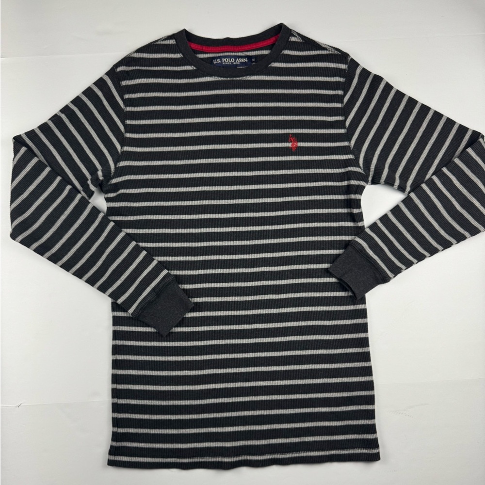 U.S. Polo Assn. Black and Gray Striped crewneck Henley size medium